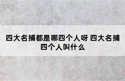 四大名捕都是哪四个人呀 四大名捕四个人叫什么